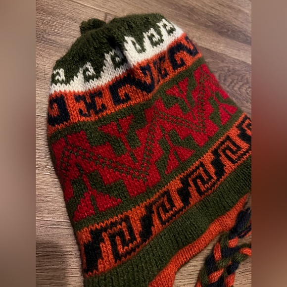 Reversible Southwestern Peruvian Alpaca Wool Knit Pom Earflap Winter Beanie-OS - Picture 2 of 4